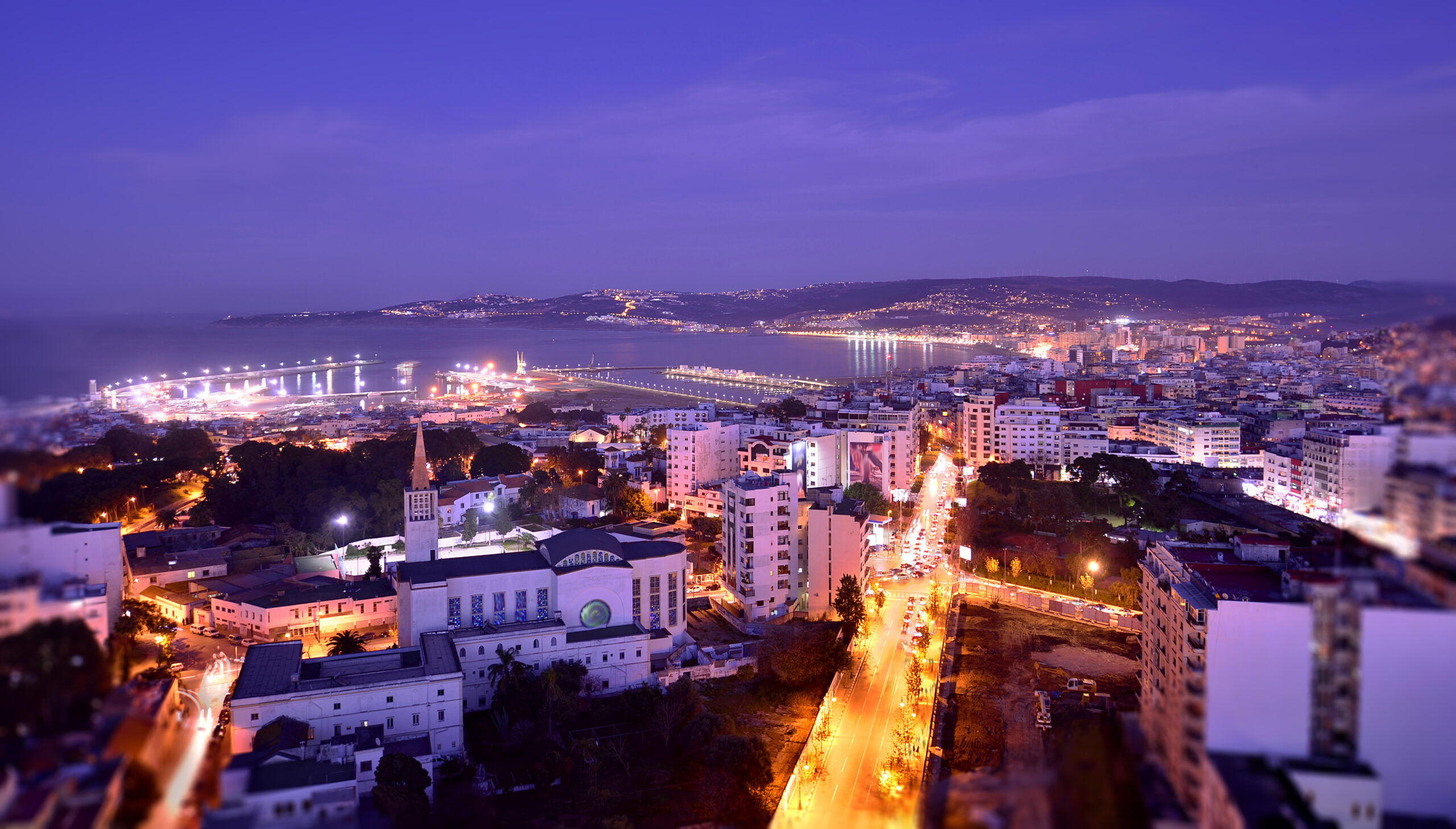 View,Over,Tangier,Skyline,At,Night,,Morocco