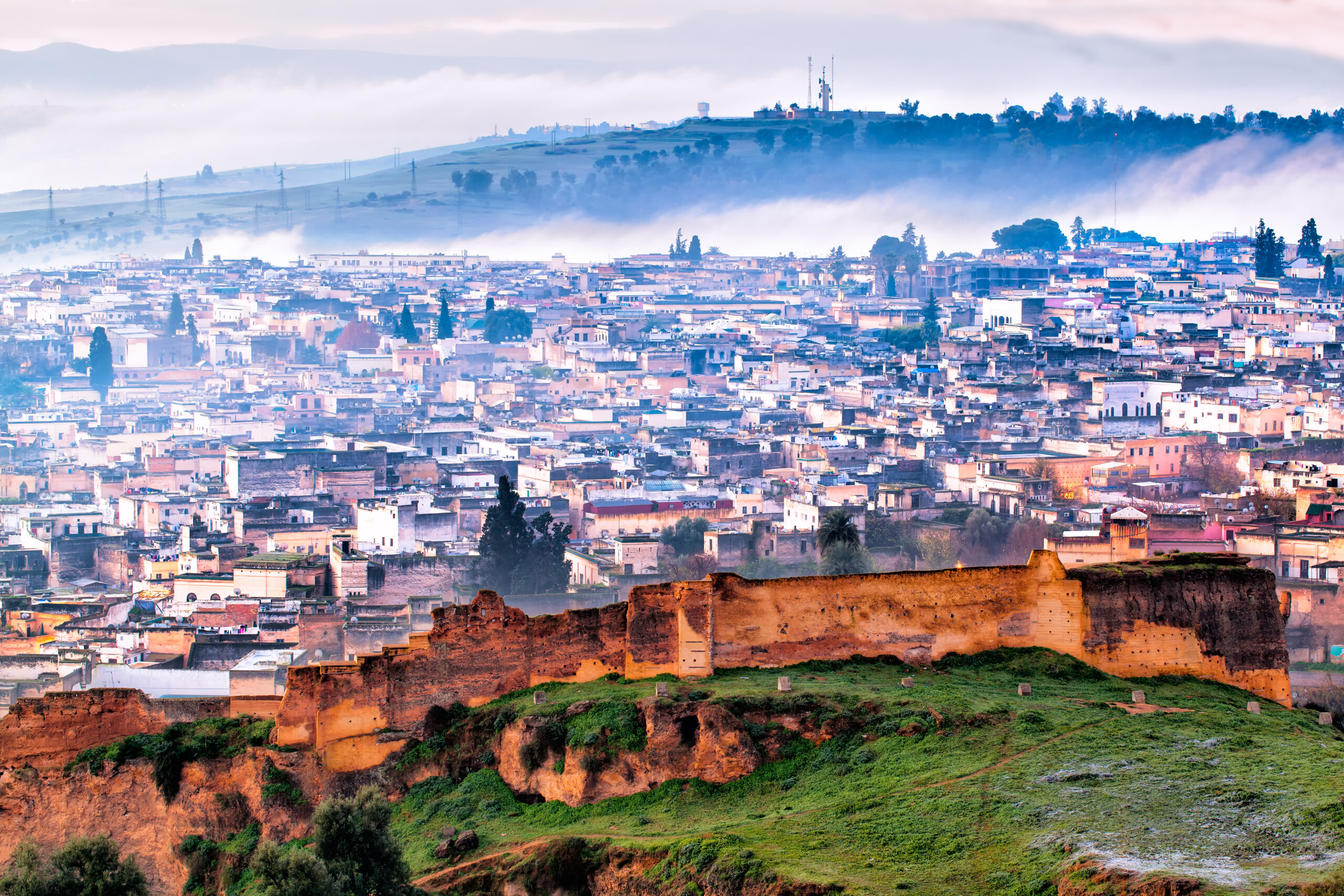 Fez,,Morocco,Aerial,View,On,A,Frosty,Foggy,Winter,Morning.