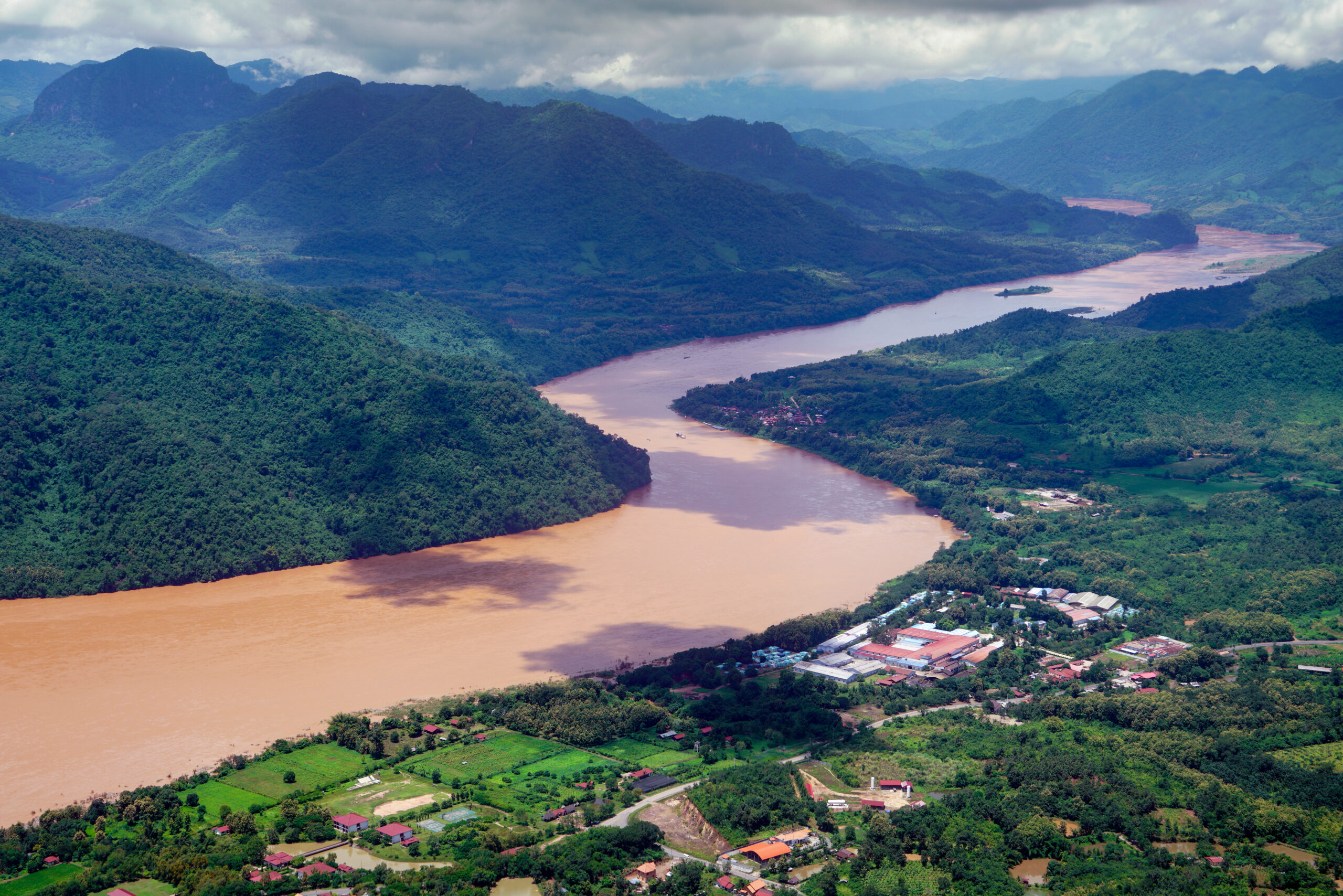 An,Aerial,View,Of,The,Mighty,Mekong,River,Winding,Near