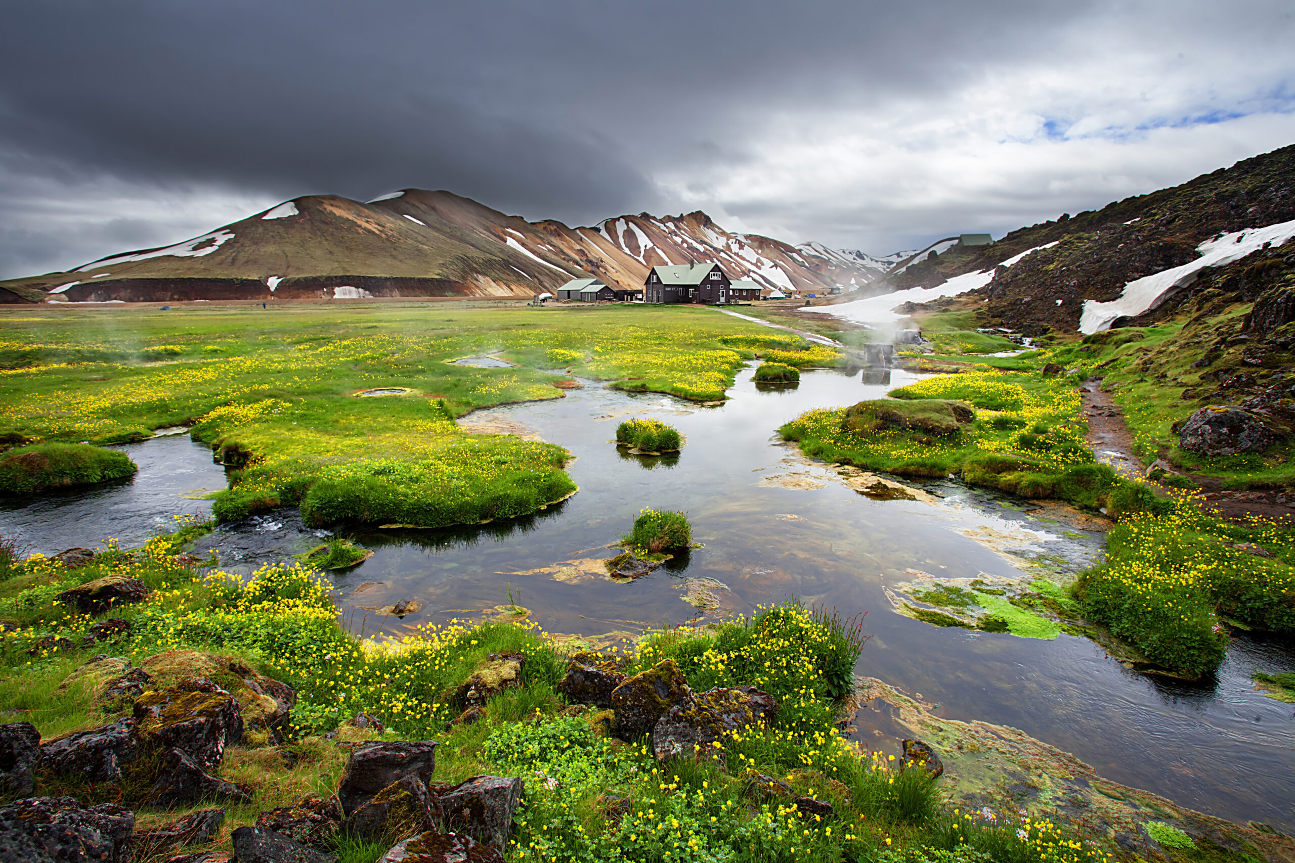 Geothermal,Hot,Springs,Next,To,Lava,Field,At,Landmannalaugar,,Iceland