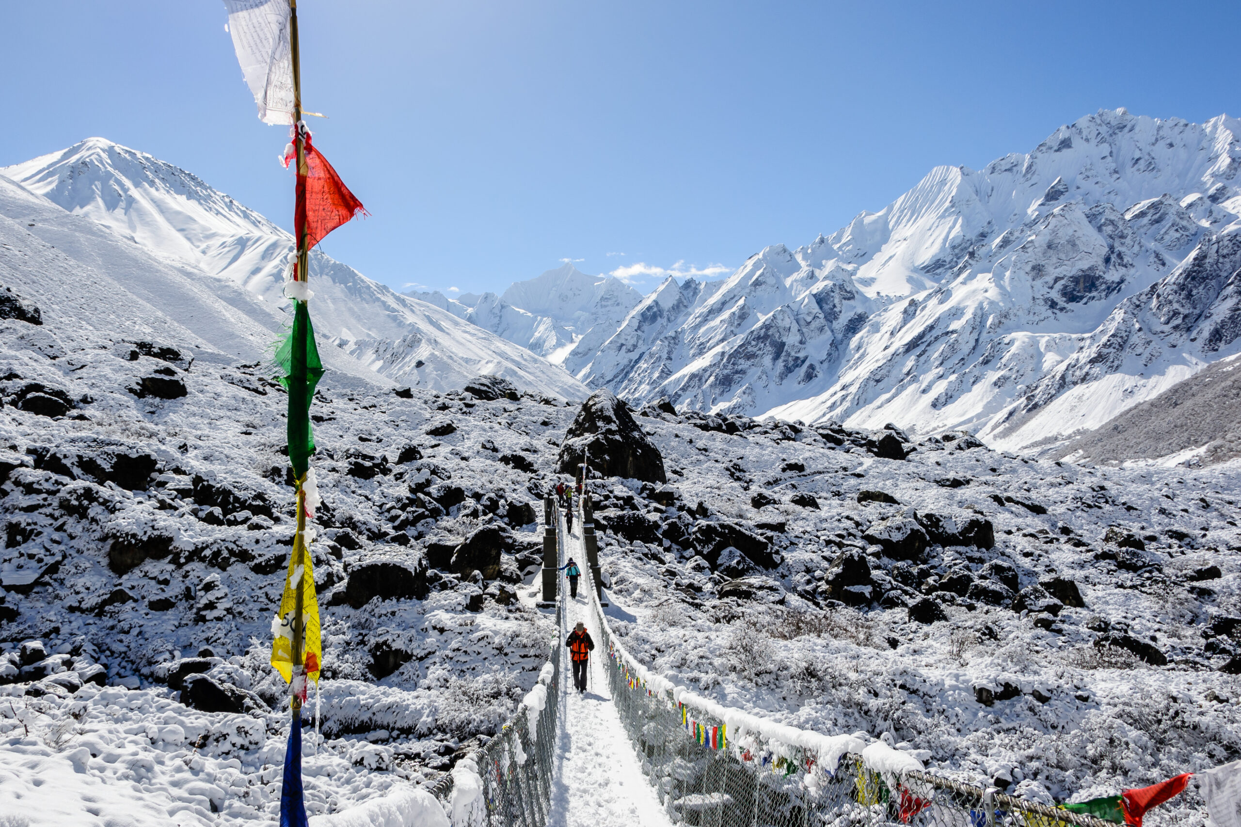 Suspension,Pedestrian,Bridge,With,Prayer,Flags,,Majestic,Panoramic,View,On